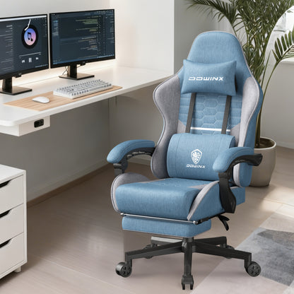 Ergonomische Gamingstoel – Bureaustoel – Game Stoel – Werkstoel – Computersetel – Verstelbare 3D-Armsteunen – Stevig Metalen Frame – Grijs-Blauw