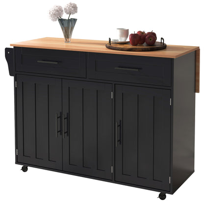 Keukentrolley – Keukenwagen – Serveerwagen – Opbergtrolley – Keukenkast – Mobiel Op Wieltjes – Opklapbaar Tafelblad – 129x46x91,5 cm – Ruime Laden Met Kast
