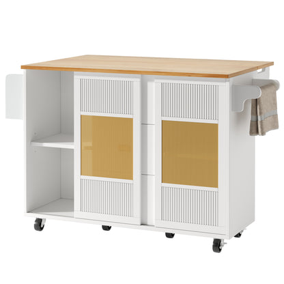 Keukenkar – Keukenwagen – Keukentrolley – Keukenmeubel – Keukenbuffet – Uitklapbaar Werkblad – Rattan Deuren Wit 146,85×42/70×90 cm