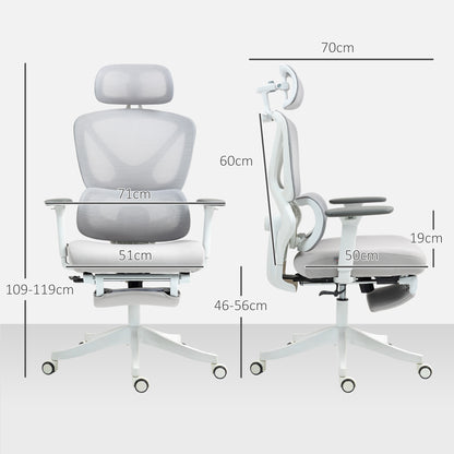 HOMCOM Office Chair Desk Chair - Adjustable Height, Reclining Backrest, 3D Armrests, Rotating Headrest, Adjustable Lumbar Support, Mesh Fabric Office Seat, 71x70x119cm, Black