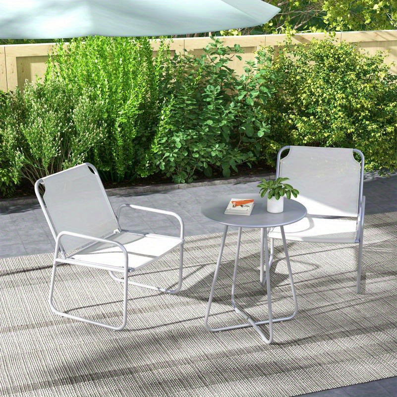 Bistro Set – Buitenmeubel – Tuinset – Terrasset – Balkonset – Weerbestendig Metalen Frame – Lichtgrijze Waterafstotende Kussens
