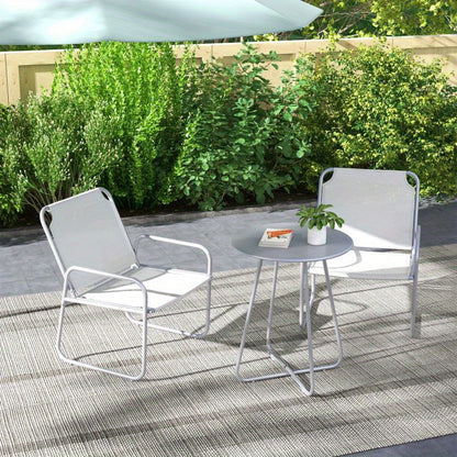 Bistro Set – Buitenmeubel – Tuinset – Terrasset – Balkonset – Weerbestendig Metalen Frame – Lichtgrijze Waterafstotende Kussens