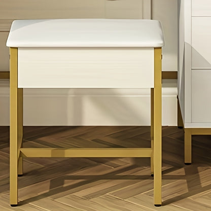 Kaptafel – Make-up Tafel – Cosmeticatafel – Dressing Table – Opbergtafel – Verstelbare LED Verlichting – 5 Lades Met USB & Stopcontact – Wit Goud Met Gewatteerde Kruk