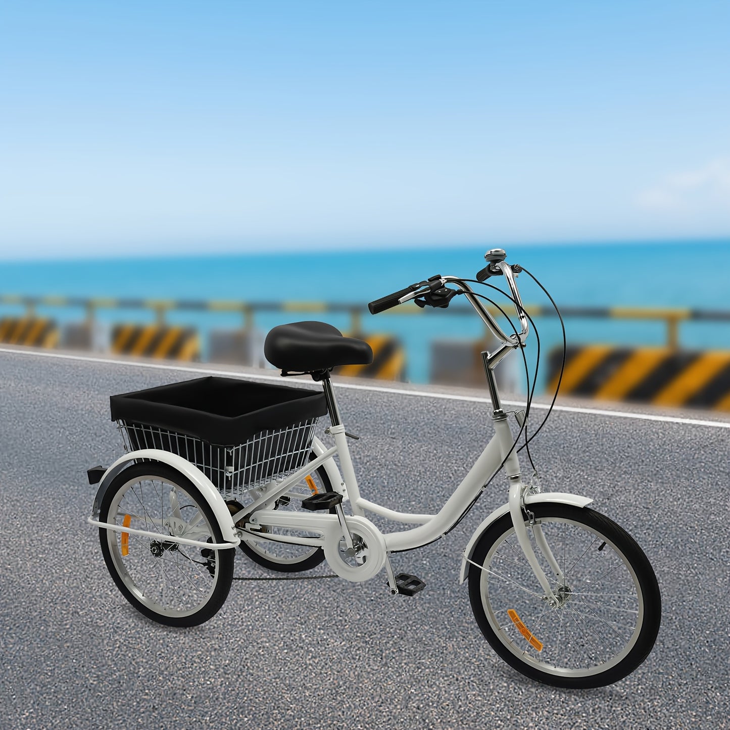 Driewieler – Driewieler Fiets – Volwassenen Driewieler – Driewieler Met Mand – Driewieler 3-Wiel – Wit – 50,8 cm – 8 Versnellingen – Verstelbaar Zadel