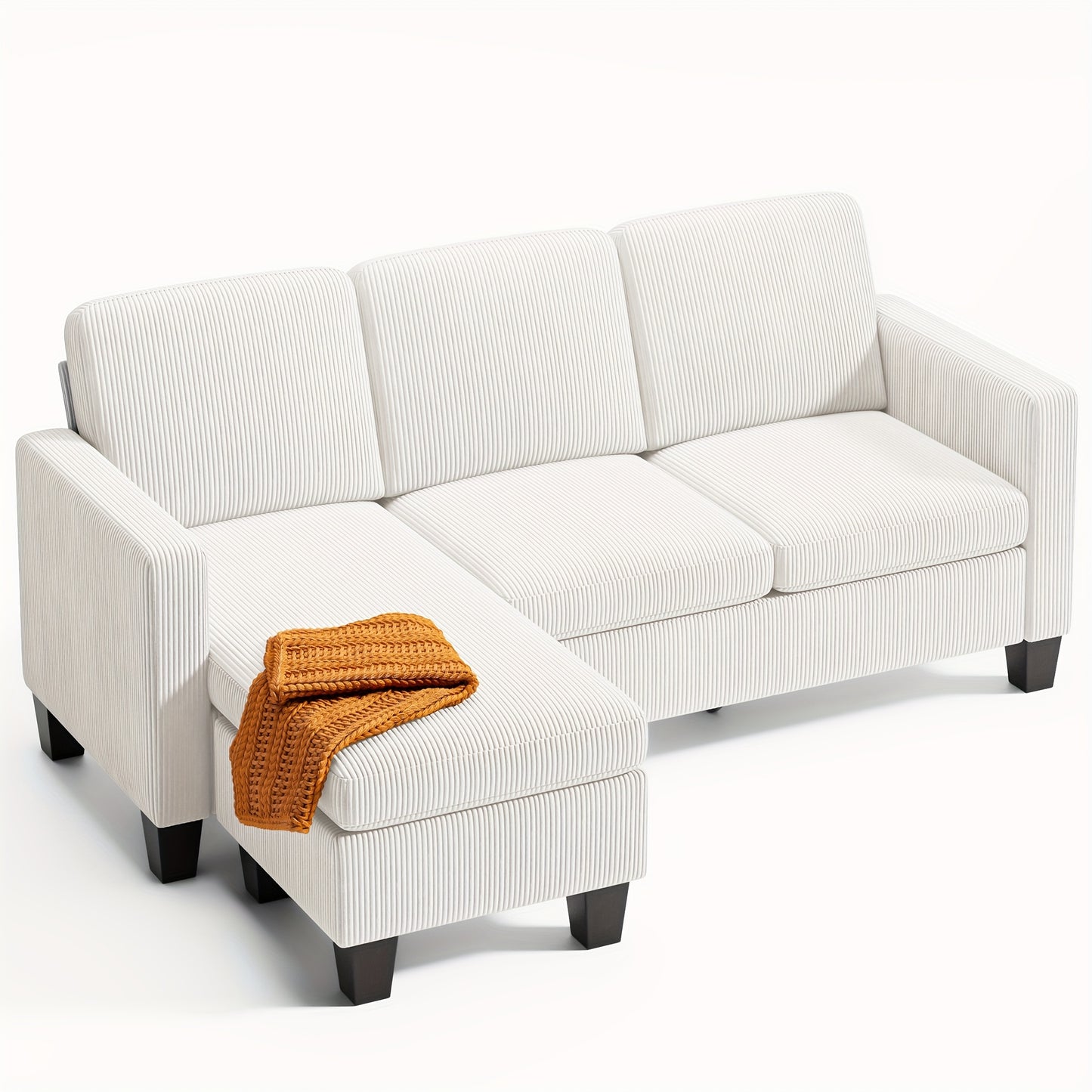 Bank – Hoekbank – 3-zitsbank – L-vormige Bank – Slaapbank – Massief Hardhouten Frame – Zachte Kussens