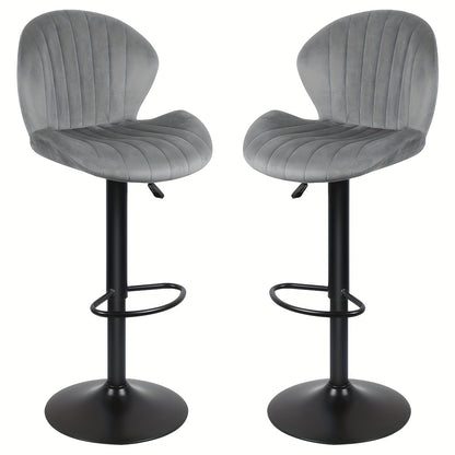 Barkrukken – Barstoelen – Hoge Stoelen – Keukenkrukken – Verstelbare Krukken – Set Van 2 – Fluwelen Bekleding – 360° Draaibaar – Metalen Frame – Antislipvoetrest – Lichtgrijs