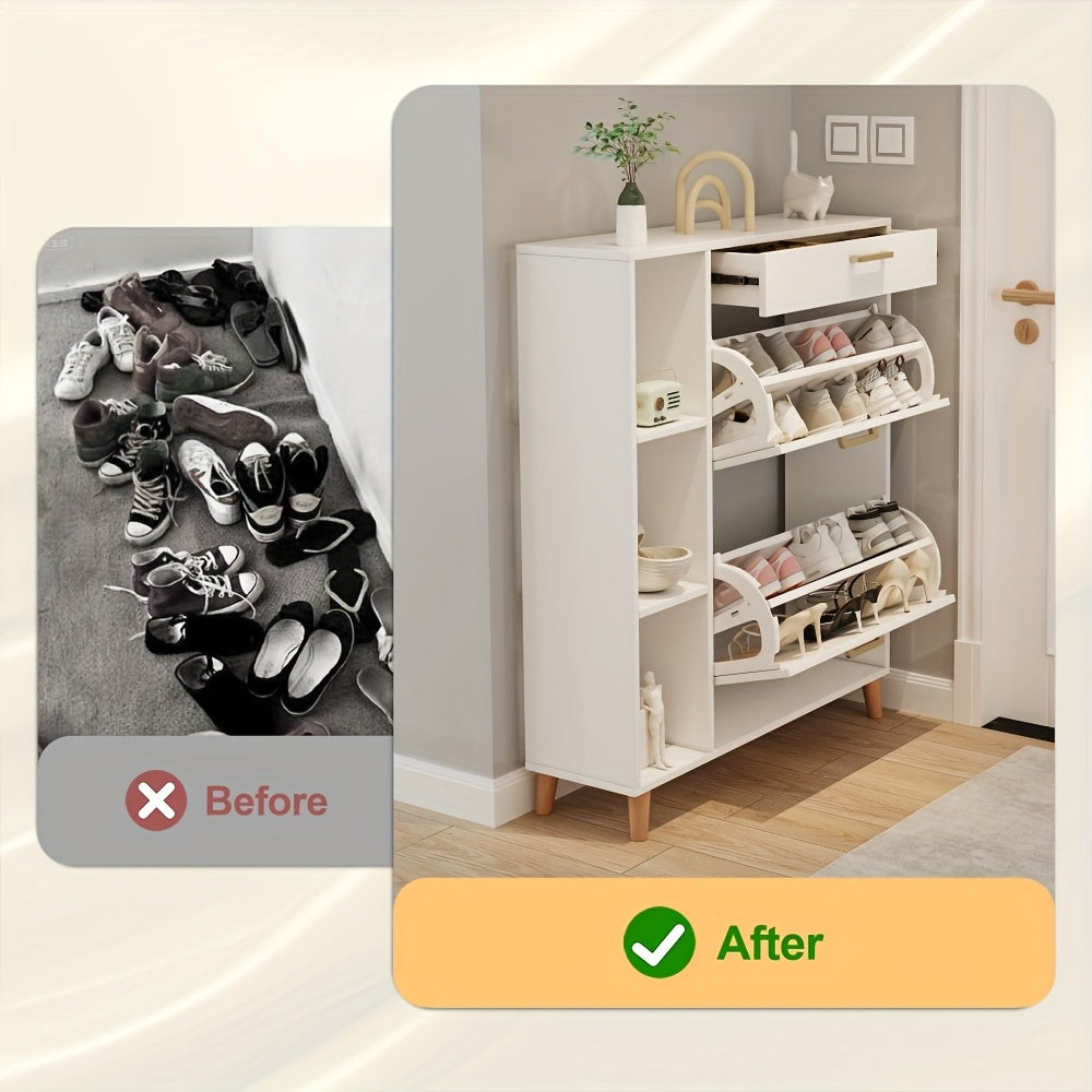 Schoenenkastje – Schoenenkast – Schoenenopberger – Schoenenrek – Halmeubel – Smal Design – 15 Paar Schoenen – Hardhouten Spaanplaat – Gouden Handgrepen