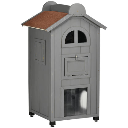 Kattenhuis – Kattenmand – Kattenhok – Kattenkast – Kattenbed – Duurzaam Bamboe – Compact Ontwerp 59x55x109 cm – Modern Grijs – Multifunctioneel Indoor Kattenmeubel