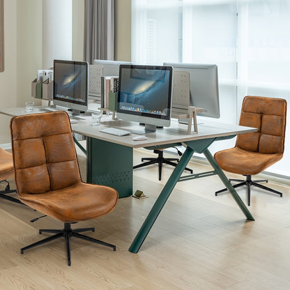 MEUBLES COSY Office Chair Without Armrests with Adjustable Height And Swivel Vintage Style Steel Legs Brown Fabric Covering