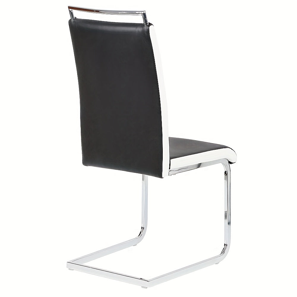 Eetkamerstoelen – Stoelen – Kuipstoelen – Barstoelen – Keukenstoelen – Zwarte Kunstleren Zitting – Ergonomische Gebogen Rugleuning – Roestvrijstalen Frame – Max. Draagvermogen 150 kg – Set Van 2