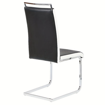 Eetkamerstoelen – Stoelen – Kuipstoelen – Barstoelen – Keukenstoelen – Zwarte Kunstleren Zitting – Ergonomische Gebogen Rugleuning – Roestvrijstalen Frame – Max. Draagvermogen 150 kg – Set Van 2