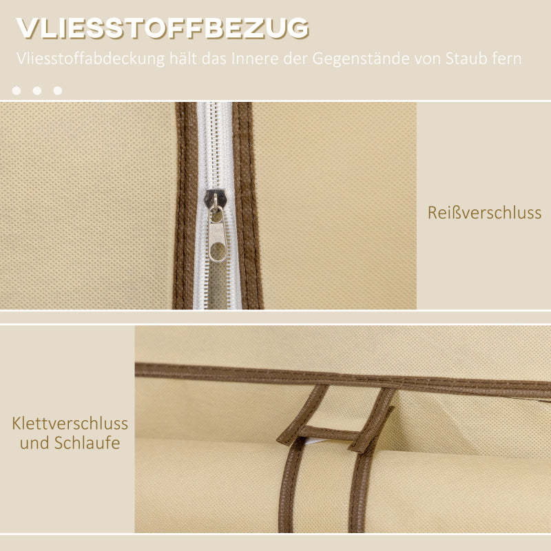 Stoffen Kledingkast – Opbertkast – Garderobekast – Kledingrek – Kledingopslag – Beige – Ruim Met 8 Planken & 2 Hangroedes – Stofwerend Non-Woven Materiaal