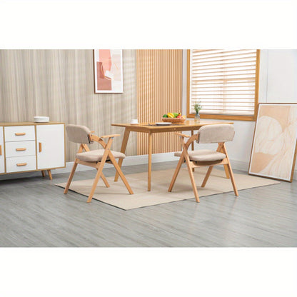 Inklapbare Stoelen – Vouwstoelen – Opvouwbare Stoelen – Stapelstoelen – Eetkamerstoelen – Houten Frame – Beige Stoffen Zitting – Met Armleuningen – Set Van 2