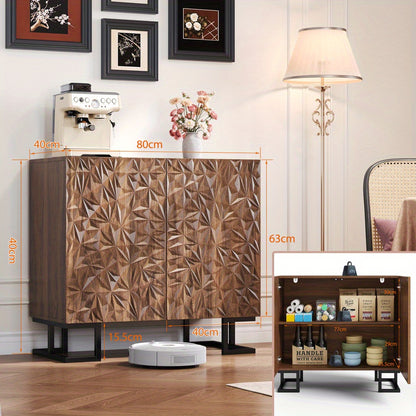 Sideboard – Dressoir – Kabinet – Opbergkast – Sidetable – Donker Walnoot – Schuifdeuren – Metalen Poten – Ruime Opbergruimte – Eenvoudige Montage