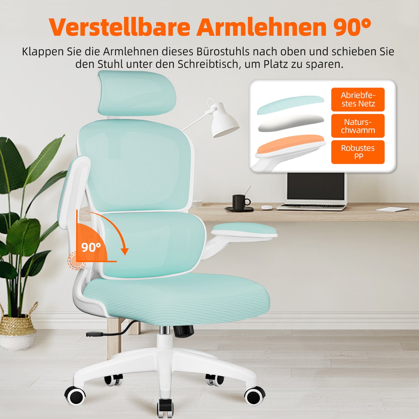 Office Chair with Adjustable Headrest, Armrests, and Lumbar Support, Load Capacity up to 150 kg