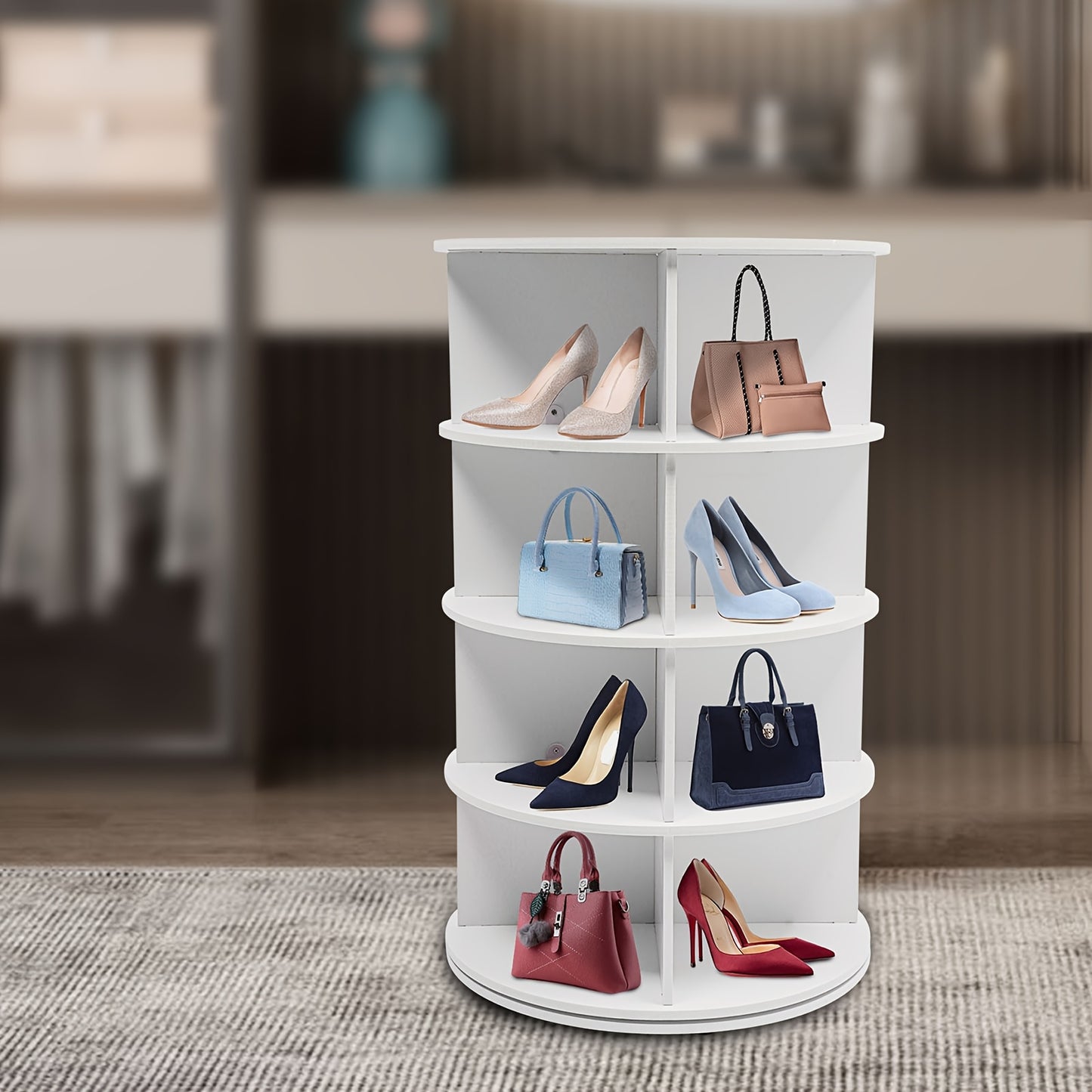 Draaibare Schoenenrek – Schoenenorganizer – Schoenenkast – Schoenentoren – Schoenenstandaard – 4-Lagen – 360° Rotatie – Wit – Vrijstaand – Compact – Duurzaam PVC