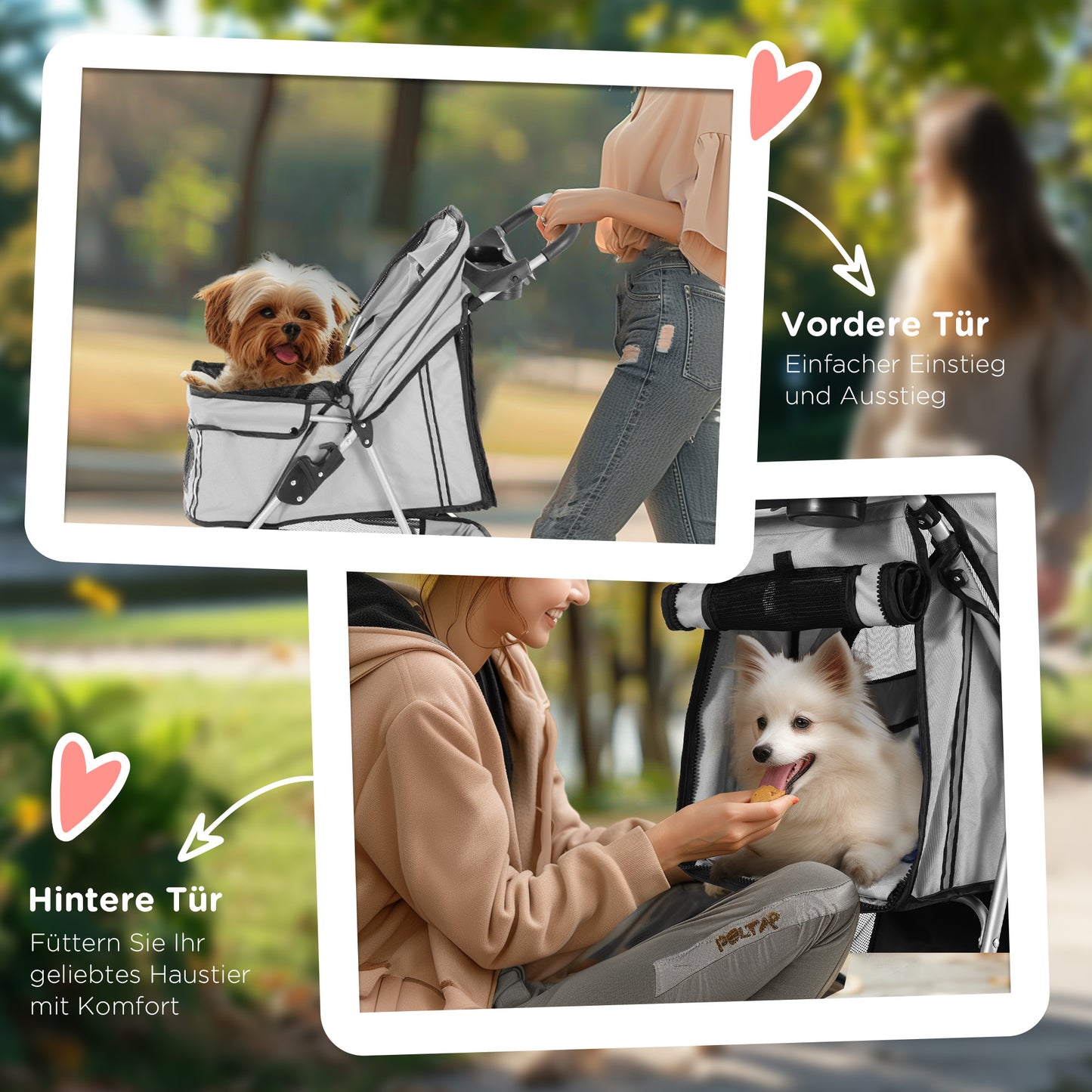 Hondenwagen – Hondenbuggy – Hondentrolley – Hondenkar – Opvouwbare Draagbare Wagen – Geschikt voor Honden tot 10 kg – Verstelbare Zonneklep – Grijs