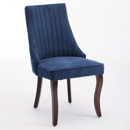 Rayon Fabric Flocked Linen Dining Chairs, Passageway Kitchen Dining Chairs, Comfortable Fabric Upholstered Dining Chairs with Curved Solid Wood Legs, Set of 2 (Blue), Dining Room Table And Chair Set, Dining Table Chair, Dinin