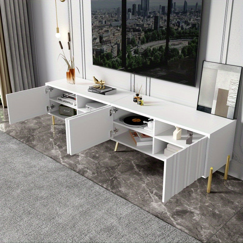 Tv Meubel – Tv Kast – Tv Dressoir – Mediameubel – Tv Meubel Wit – 190 cm Lang – Goudkleurige Pootjes – Softclose Groefde Deuren