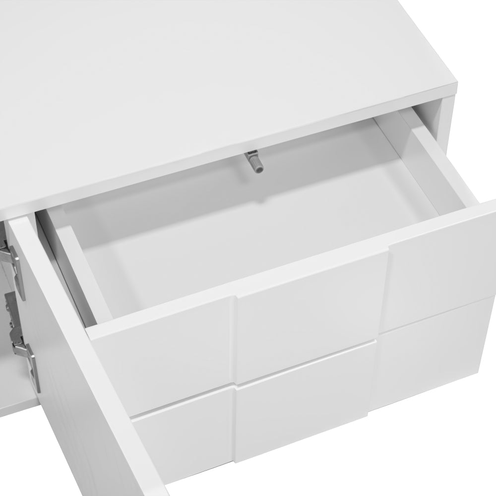 Modern Wall-Mountable TV Stand Compatible for 170cm Wide - Floor-Standing or Wall-Mountable Media Console with 3 Doors & 2 Drawers, Handleless Design, High-Gloss Finish, for Living Room (No Wood)