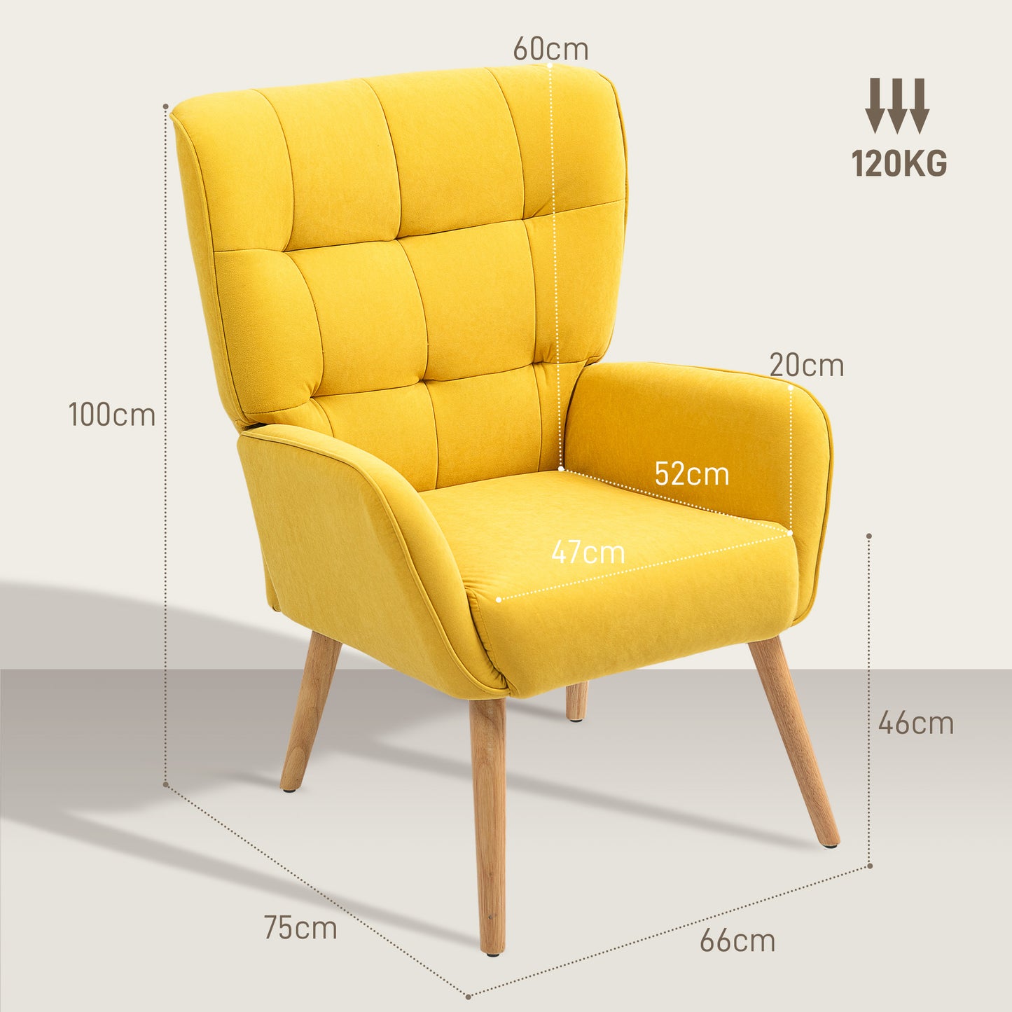 Fauteuil – Zetel – Loungestoel – Relaxstoel – Velours Bekleding – Geel – Met Metalen Frame – 10 cm Dikke Schuimlaag