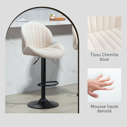 Barstoel – Kruk – Barkruk – Keukenstoel – Barstoel Met Rugleuning – 360° Draaibaar – Verstelbare Hoogte – Stalen Frame – Beige