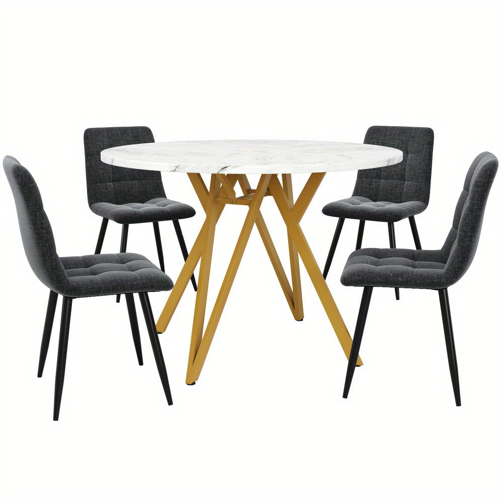 Eettafelset – Eetkamerset – Keukentafelset – Zitgroep – Meubelset – Ronde MDF Tafel – Gouden Metalen Poten