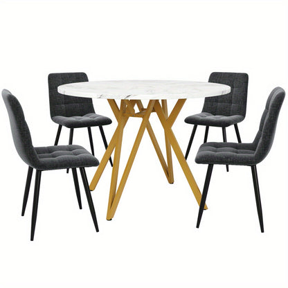 Eettafelset – Eetkamerset – Keukentafelset – Zitgroep – Meubelset – Ronde MDF Tafel – Gouden Metalen Poten
