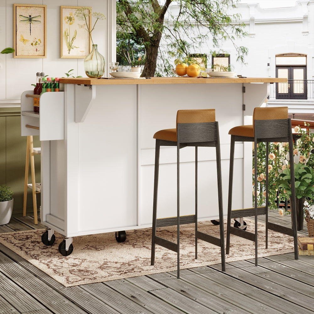 Keukenkast – Keukenmeubel – Opbergkast – Buffetkast – Keukenonderkast – Uitschuifbaar Keukenwagentje Met Wieltjes – Inclusief Handdoekrek & Kruidenrek – Afmetingen 99x70(40)x90 cm – Wit