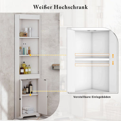 Badkamerkast Hoog – Badkamermeubel – Opbergkast – Opbergmeubel – Opbergoplossing – Wit – Vochtbestendige Dubbele Deuren – 3 Open Vakken & 2 Schuifplanken