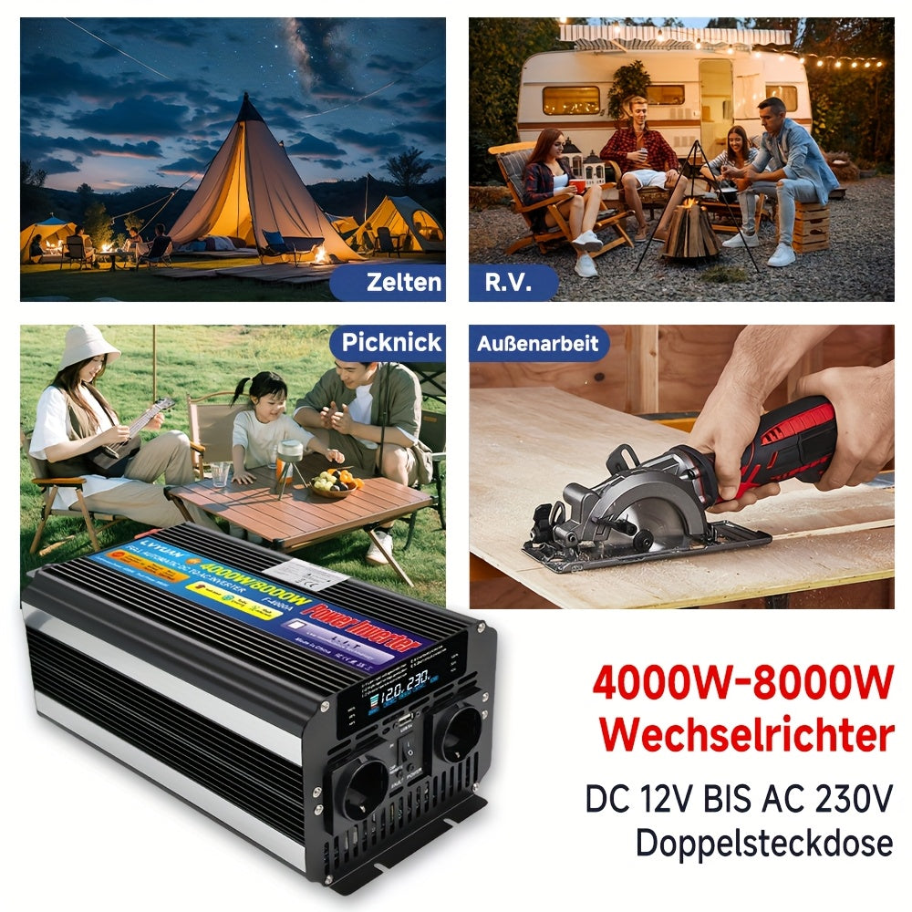 Power Inverter 12V naar 220V – Spanningsomvormer – Omvormer – Converter – Accu Omvormer – 4000W Continu Vermogen – Draadloze Afstandsbediening