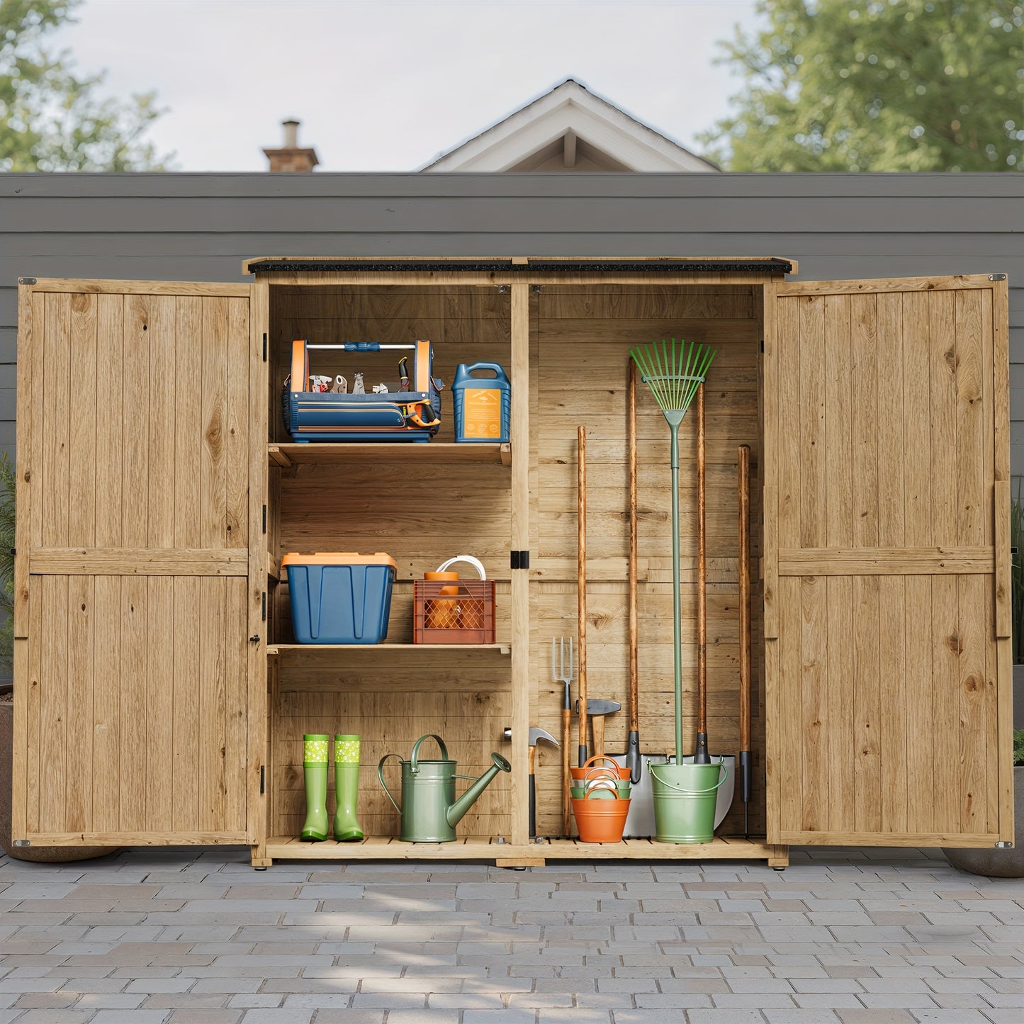 Tuinhuisje – Tuinschuur – Tuinberging – Buitenopslag – Gereedschapsschuur – Houten Tuinhuisje Met Dubbele Deuren – Waterafstotend Dak – Verwijderbare Planken