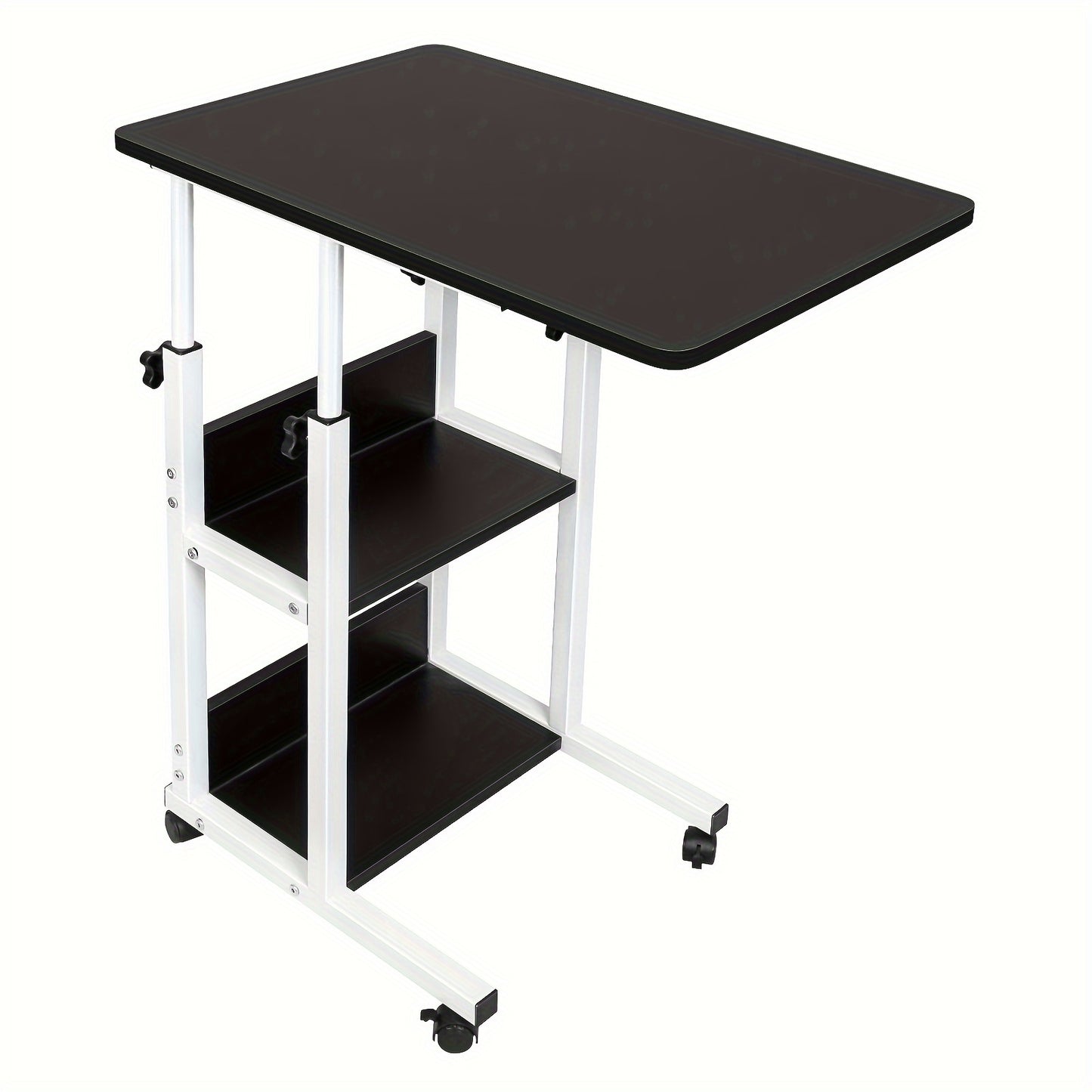 Verstelbare Laptop Tafel – Notebook Tafel – Bureau – Bijzettafel – Computertafel – Hoogte Verstelbaar 76-86,5 cm – Met Opbergrek – Stijlvol Zwart Houten Blad
