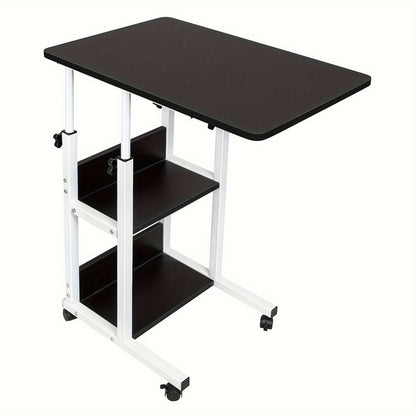 Verstelbare Laptop Tafel – Notebook Tafel – Bureau – Bijzettafel – Computertafel – Hoogte Verstelbaar 76-86,5 cm – Met Opbergrek – Stijlvol Zwart Houten Blad