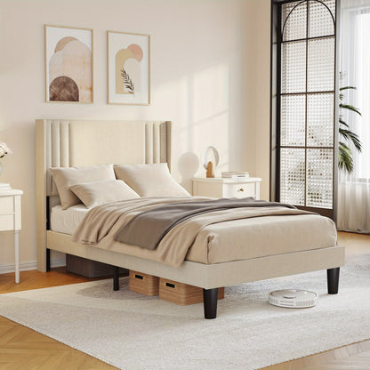 Upholstered Bed With Comfortable And Soft Backrest, Single Bed/Double Bed, Stable Bed Frame With Noise Free Design, Underbed Storage& Easy To Clean, Erfect For Any Bedroom, 90x200cm/120x200cm (Dark Grey, Beige)
