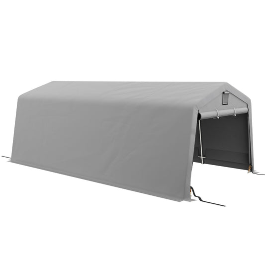 Carport – Garage – Overkapping – Schuur – Afdak – Lichtgrijs – Stevig Gegalvaniseerd Staal – Waterdicht UV-Bestendig Zeildoek 6,2 x 3,3 x 2,4 m