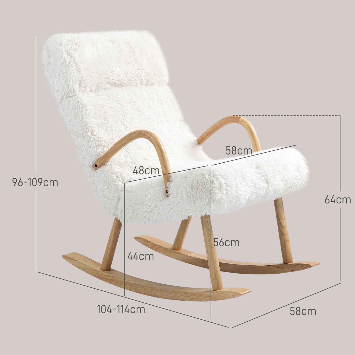 Schommelstoel – Schommelstoel Met Hoofdsteun – Relaxstoel – Wiegstoel – Fauteuil – Verstelbare Hoofdsteun – Beukenhouten Frame – Zachte Bekleding – Wit