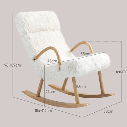 Schommelstoel – Schommelstoel Met Hoofdsteun – Relaxstoel – Wiegstoel – Fauteuil – Verstelbare Hoofdsteun – Beukenhouten Frame – Zachte Bekleding – Wit