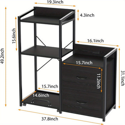 2-Drawer Heavy-Duty Mobile Filing Cabinet & Printer Stand with Shredder Compatibility, 2-Drawer Storage Shelf & Side Bag - Space-Saving Lateral File Organizer for /Office, Easy Assembly (No Wood), ≥27” Height, ≥3.2 Cu F