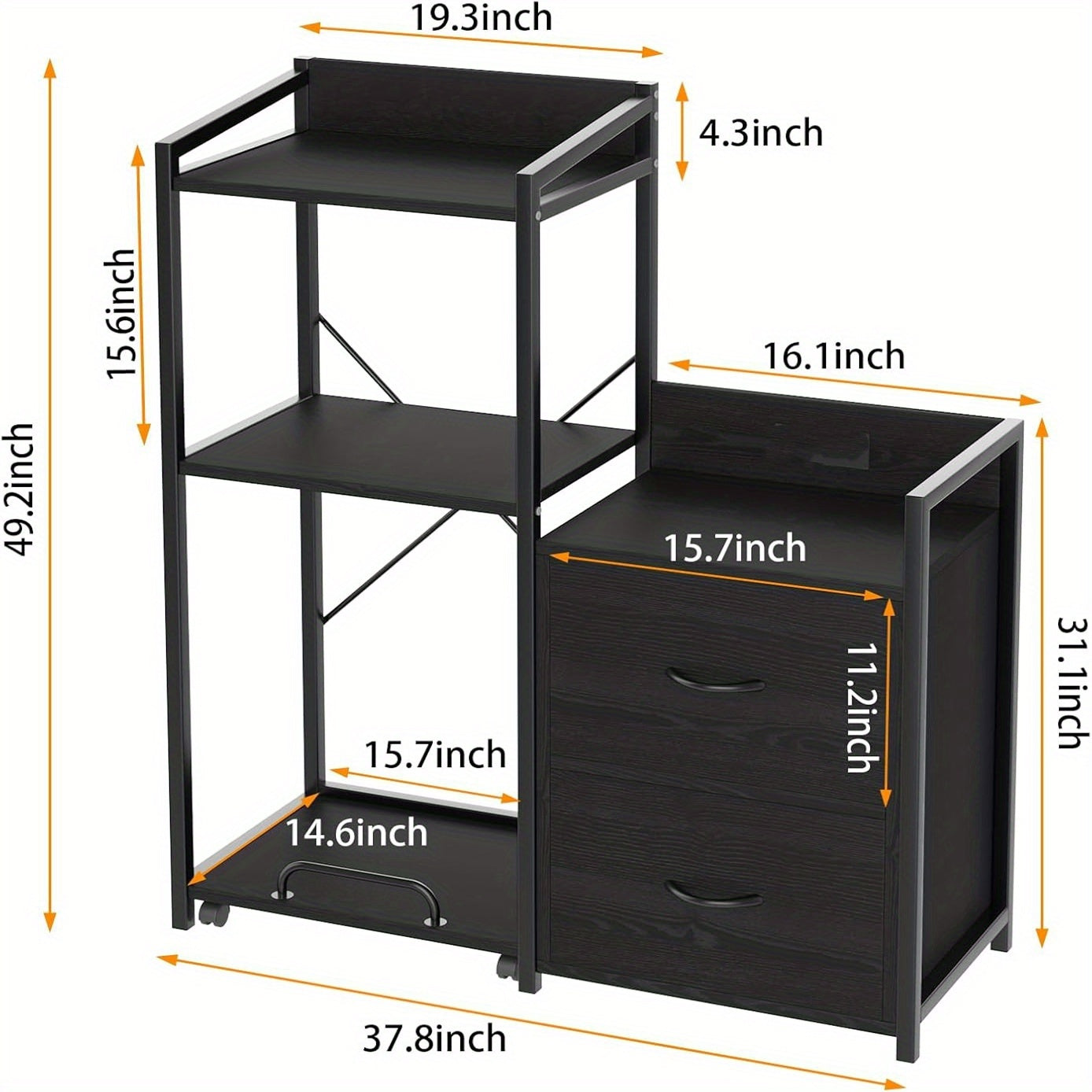 2-Drawer Heavy-Duty Mobile Filing Cabinet & Printer Stand with Shredder Compatibility, 2-Drawer Storage Shelf & Side Bag - Space-Saving Lateral File Organizer for /Office, Easy Assembly (No Wood), ≥27” Height, ≥3.2 Cu F