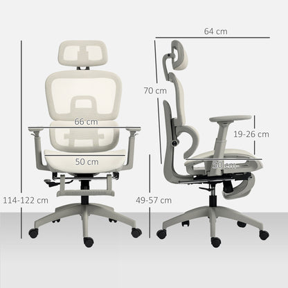 Ergonomische Bureaustoel – Kantoorstoel – Werkstoel – Deskchair – Bureaustoel Beige – Ademend Mesh – Verstelbare Hoofdsteun en Armleuningen