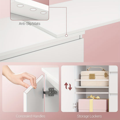 Tidy Up Cluttered Surfaces, Categorize Bottles And Jars, And Organize Makeup Tools.Dressing Table with Drawers, L-Shaped Corner Dressing Table, Vanity with 1 Storage Cabinet And 2 Open Storage Shelves, Bedroom, Living Room, M - QUORE