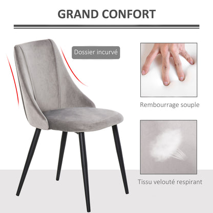 Eetkamerstoel – Keukenstoel – Stoel Met Rugleuning – Zitstoel – Veloursstoel – Grijs – Ergonomisch Design – Stabiel Metalen Frame