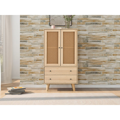 Kast – Dressoir – Opbergkast – Sideboard – Buffetkast – Eikenkleurig Spaanplaat Met Massief Dennenhouten Poot – 2 Deuren En 2 Lades – 60x40x120 cm