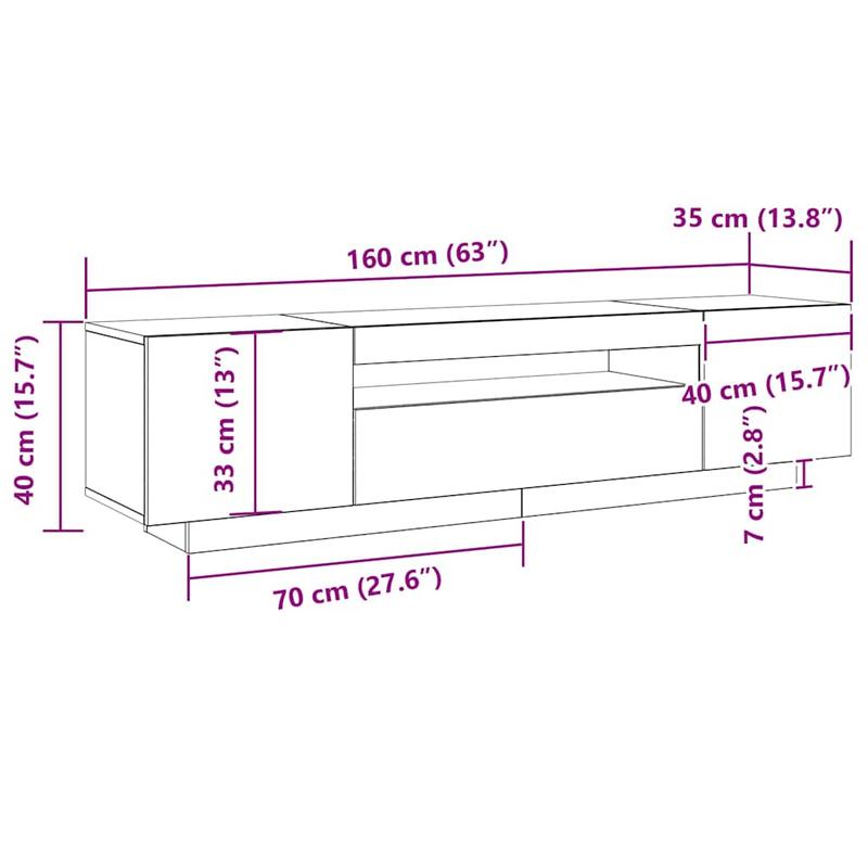 TV-Meubel – TV-Kast – Entertainmentcenter – Mediaconsol – Opbergmeubel – Zwarte Houtlook – 160x35x40 cm – Geschikt Tot 65 Inch