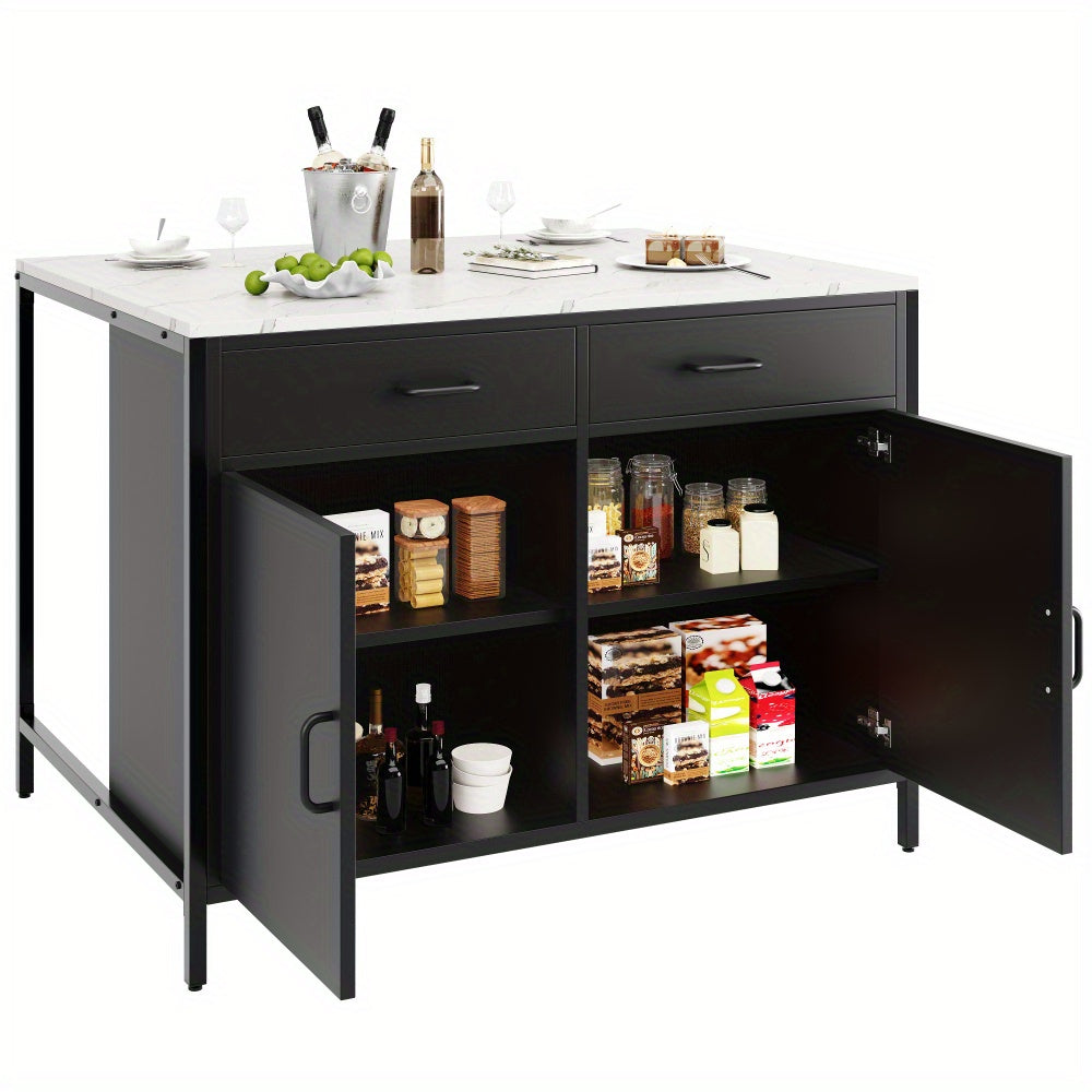 Modern Industrial Kitchen Island Table with Storage - Heavy-Duty Metal Construction, Black Bar Counter, Adjustable Legs - Space-Saving Dining or Living Room Furniture for Small Apartments - Easy-Clean Surface, Kitchen Table,