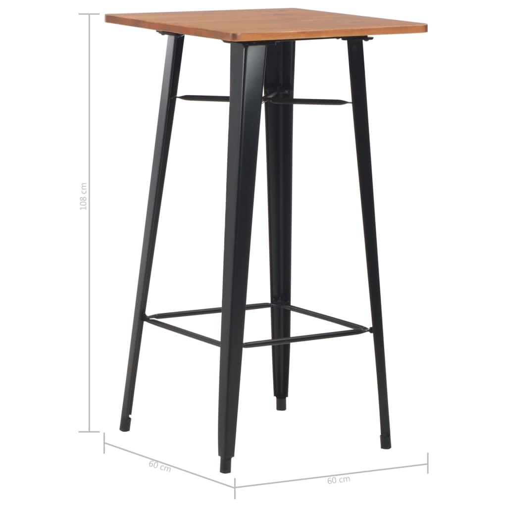 Barset – Barkrukset – Eethoekset – Keukenmeubel – Bistroset – Zwart – Gepoedercoat Stalen Frame – Massief Houten Tafelblad