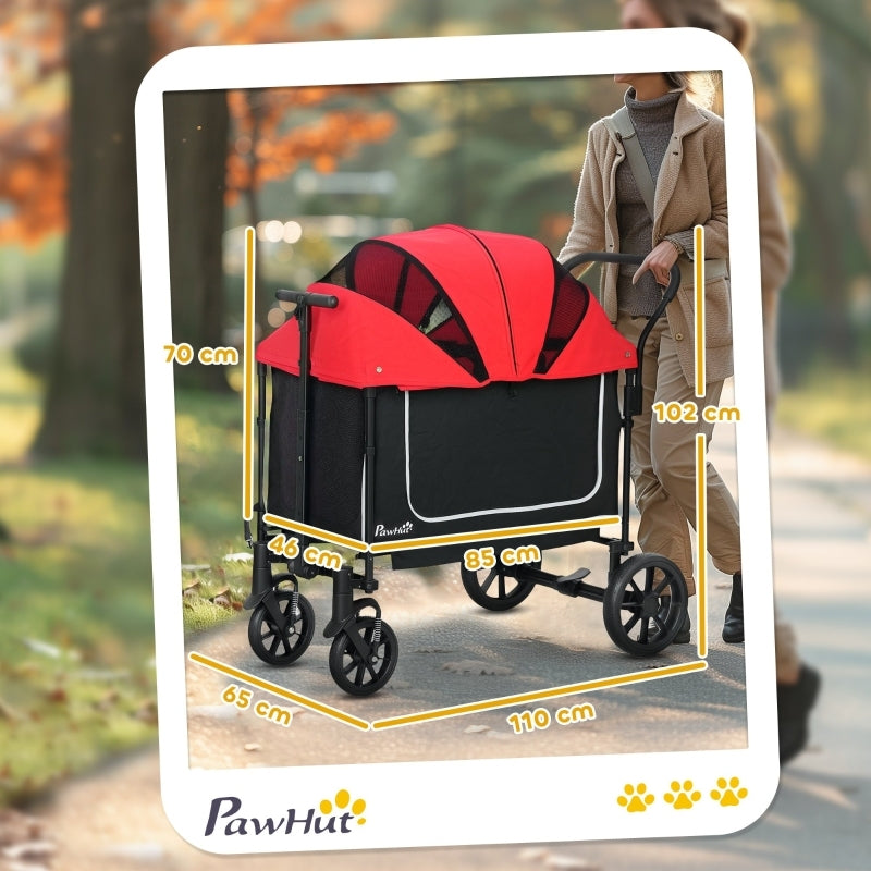 Hondenbuggy – Huisdierenbuggy – Wandelwagen – Transportwagen – Buggy Opvouwbaar – Geschikt Tot 30 kg – Lichtgewicht Stabiel Frame – Ruime Binnenruimte 110x65x102 cm – Rood