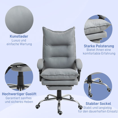 Ergonomische Bureaustoel – Bureaustoel – Werkstoel – Kantoorstoel – PC Stoel – Verstelbare Zithoogte 55-63 cm – Kunstleren Bekleding Donkergrijs