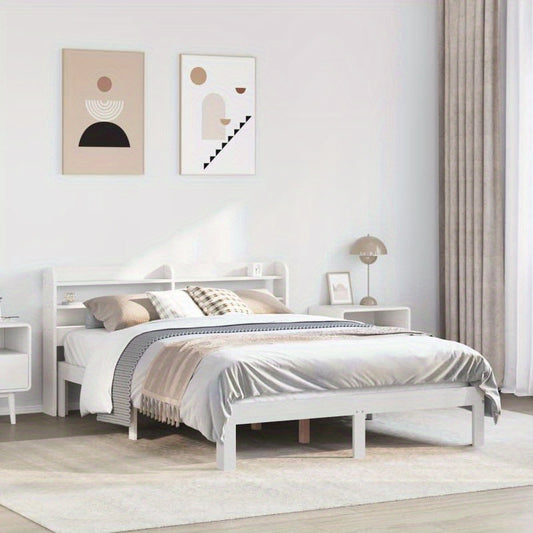Modern White Wooden Bed Frame with Headboard - 120x190cm Solid Pine Wood, Removable & Durable Design, Easy Assembly, Minimalist Bedroom Furniture for Contemporary Style, Bed Frame for Bedroom, Bedroom Furniture, Contemporary Bedding, Durable Wooden Bed
